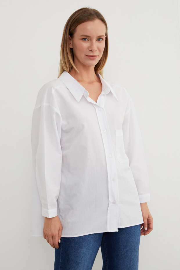 Basic Tek Cepli Oversize Gömlek - 7