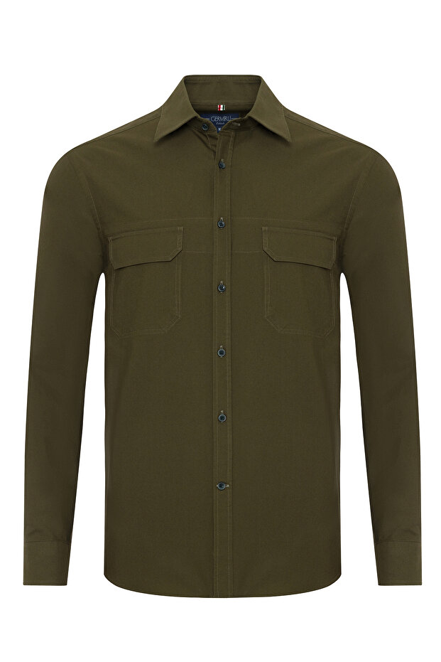 Albiate Khaki Green Tailor Fit Sport Oxford Men's Utility Shirt