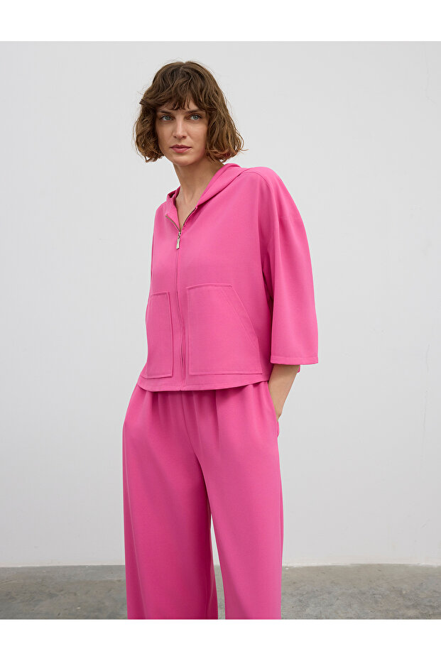 Jachetă bomber cu glugă și fermoar - 4