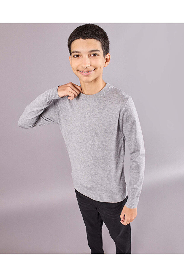 سترة رمادية سادة للأولاد الكبار - 5