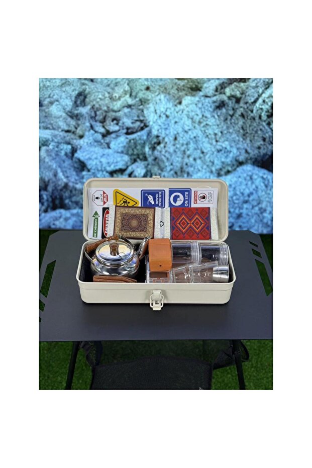 Premium Outdoor Travel Tea Set with Kettle, Burner, Glass Cups, Spice Jars & Arabic Coasters