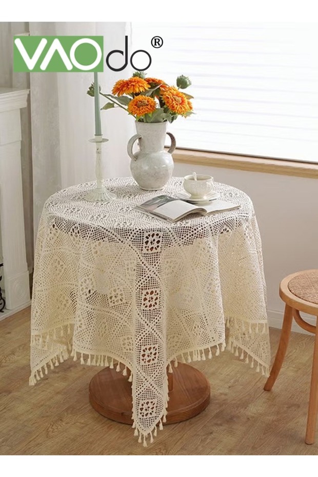 Rustic Tablecloth Crochet Cutout Tassel Placemats For Coffee Table Dining Table Wedding Party Decora