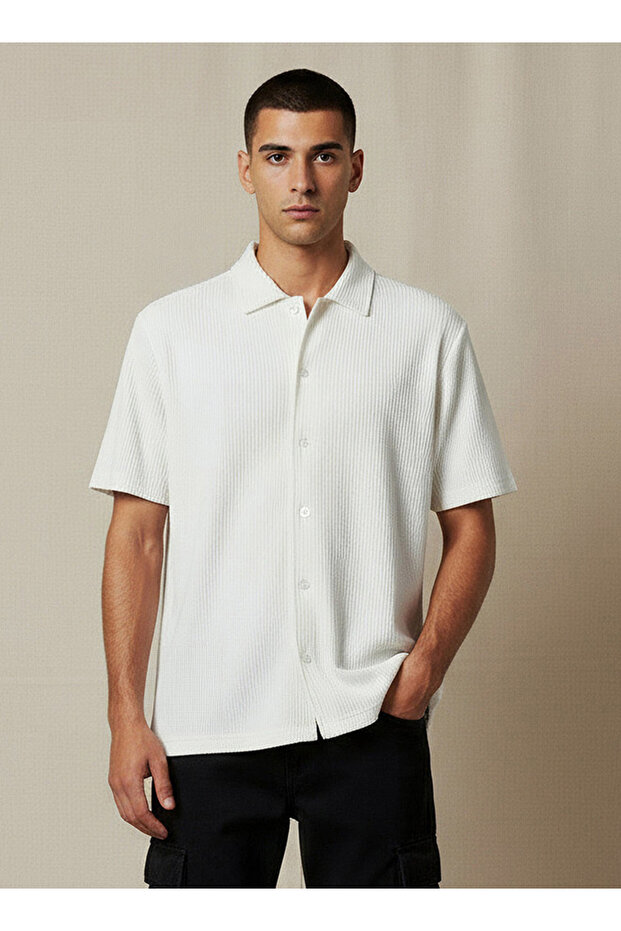 Men Regular Fit Crew Neck Short Sleeve Textured Shirt