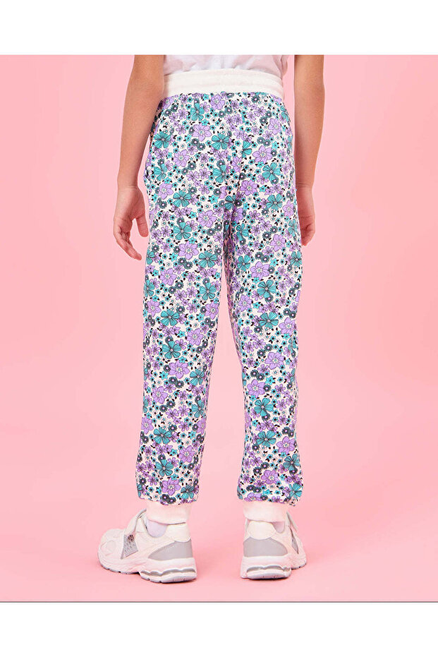 بنطال رياضي أساسي مطبوع باللون الأزرق للبنات - 3