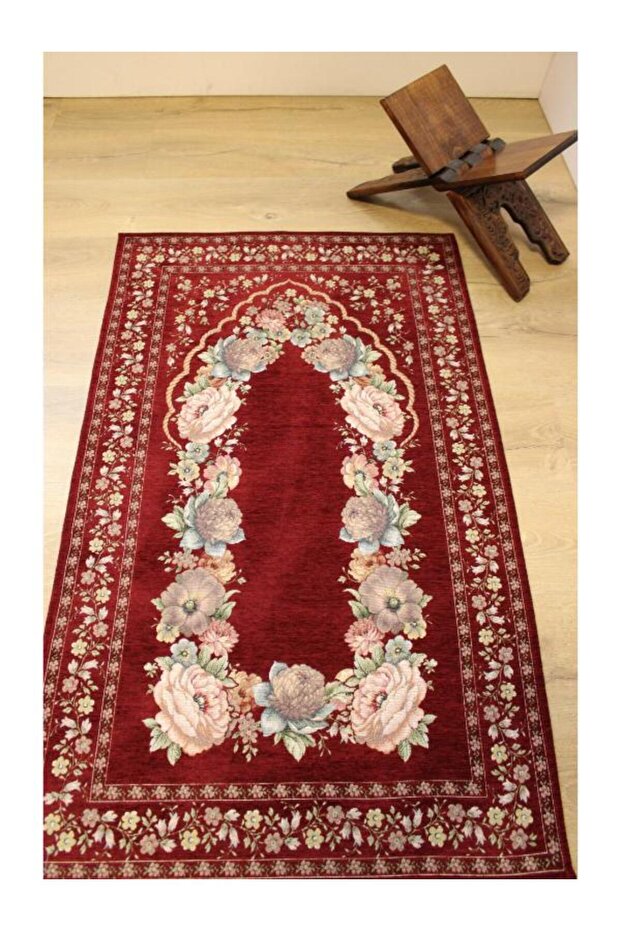 Kinay Bordo Jacquard Fabric Tapestry Decorative Unlined Fringeless Prayer Rug 70*115