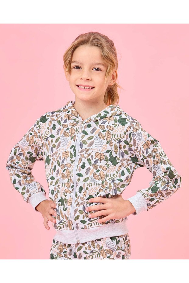 Girls Ivory Printed Hooded Sweatshirt