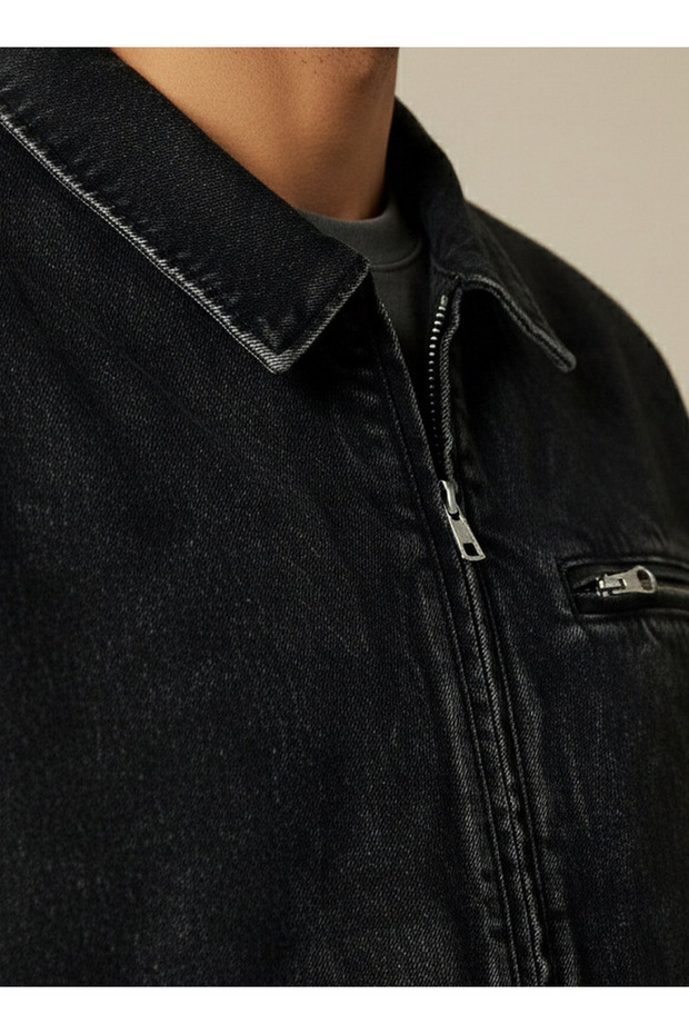 Men Regular Fit Zip Through Denim Jacket - 4