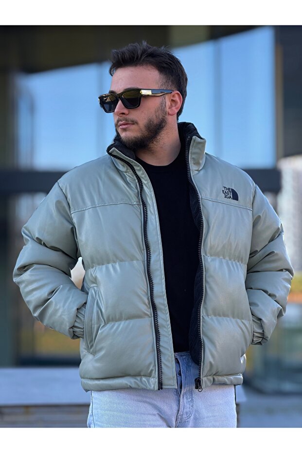 معطف رجالي منفوخ من الجلد - 1