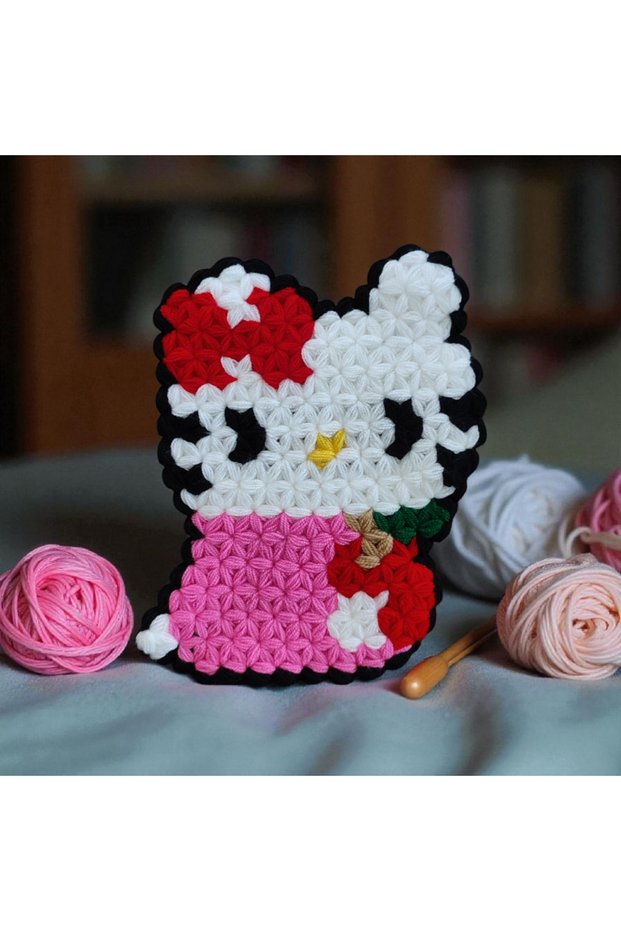 Cute Hello Kitty Themed Hand-Knitted Bath Washcloth