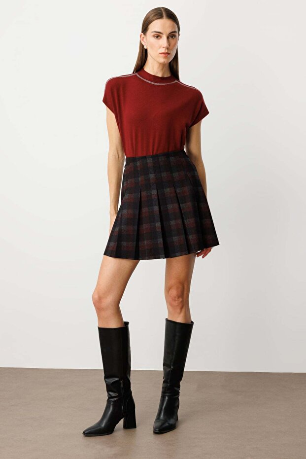 Ekoseli Piliseli Mini Etek - 3