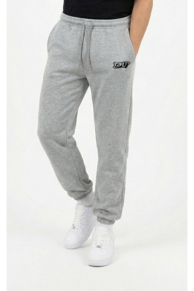 T2Fly Printed Unisex Oversize Jogger Sweatpants 3 Yarn Threaded Thick Fabric Comfortable Fit