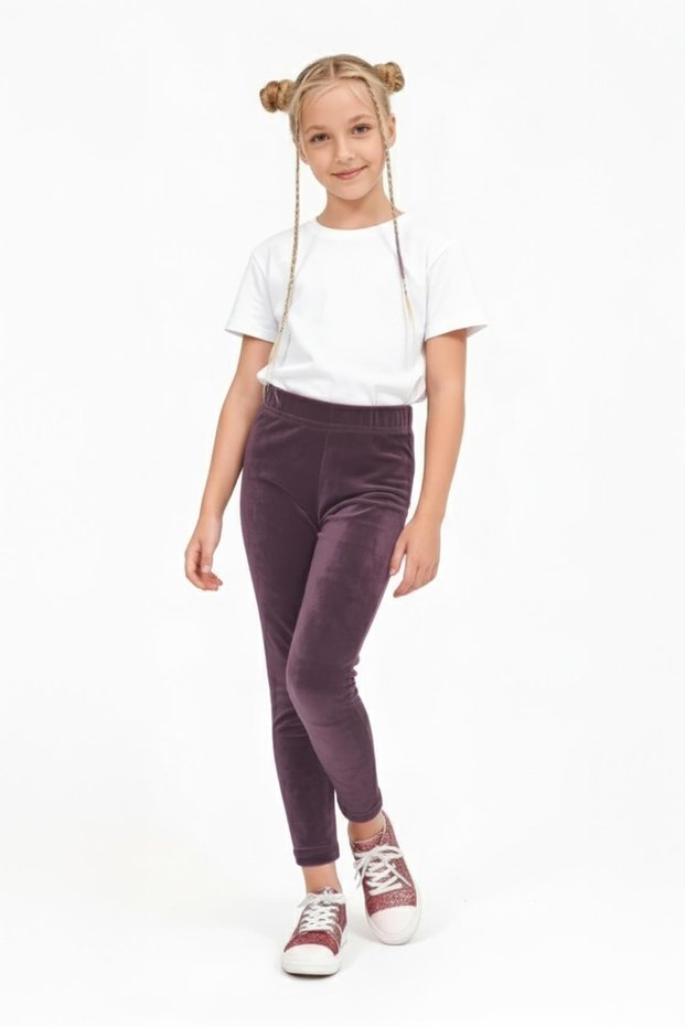 Girl's Shiny Textured Velvet Leggings with Fleece Lining – Dusty Rose