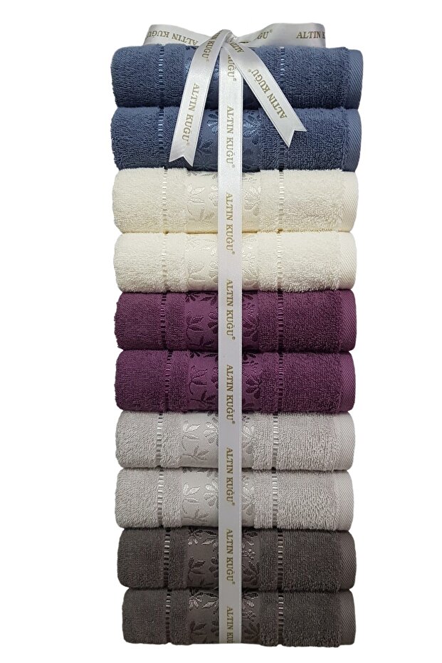 Özdilek Blossom Towel 10 Pieces - Anthracite Gray Plum Cream Indigo