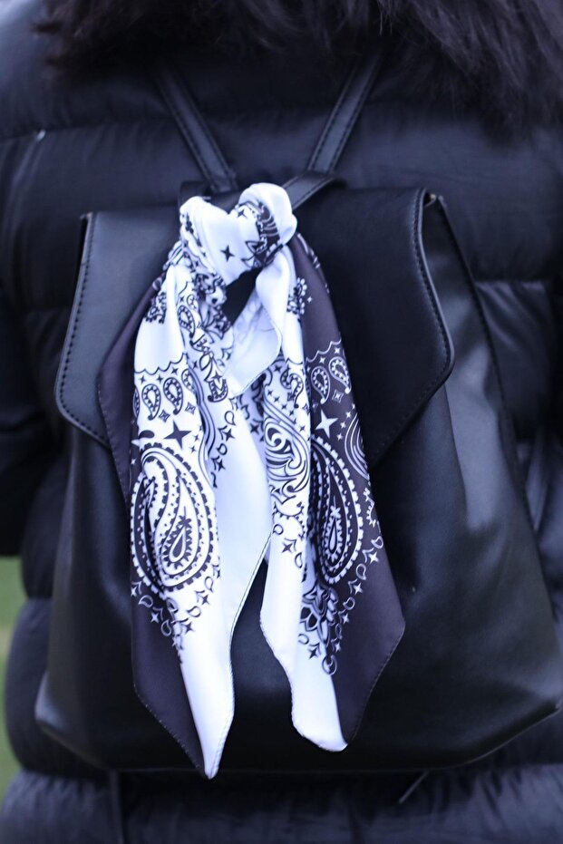 Desenli Fular Beyaz - 2