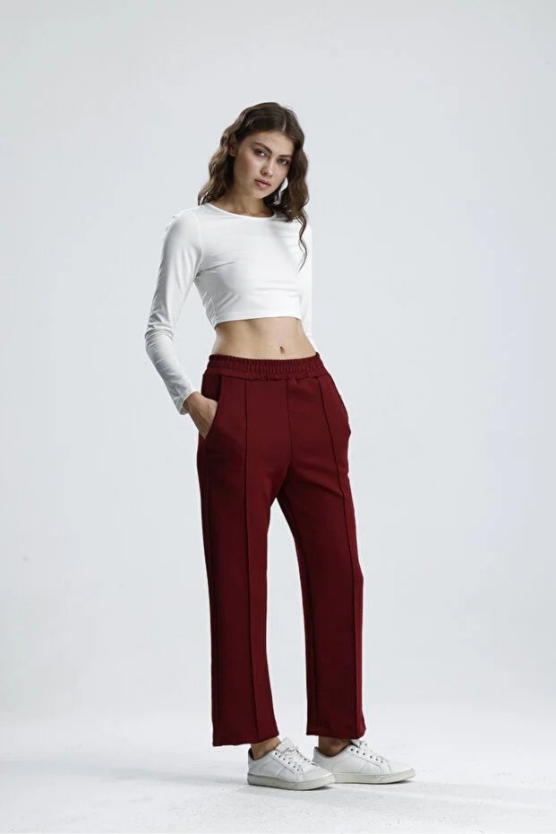 Women's Ankle Length Scuba Pants with Elastic Waist and Pockets