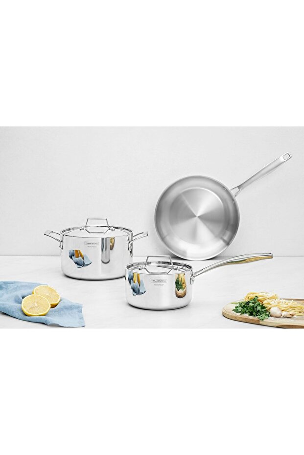 Grano stainless steel cookware set with tri-ply body, 3 pc set