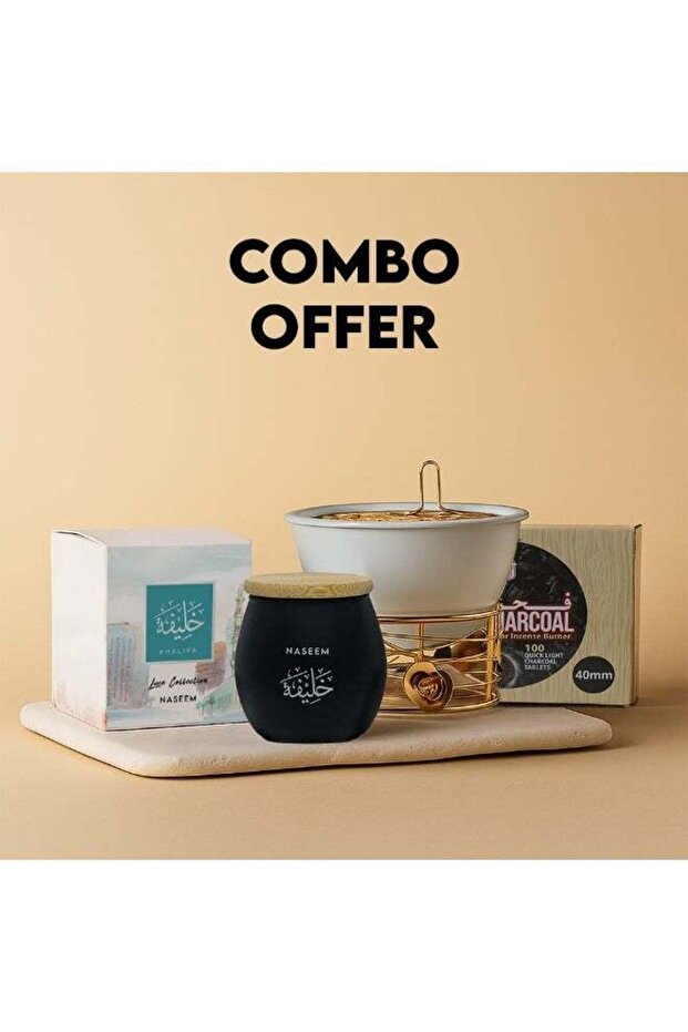 Luxury Oud Muattar Khalifa Bakhoor Set with Burner & 100 Charcoal Tablets