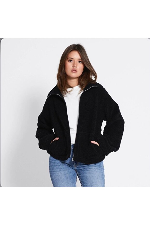 Siyah Peluş Ceket - 1