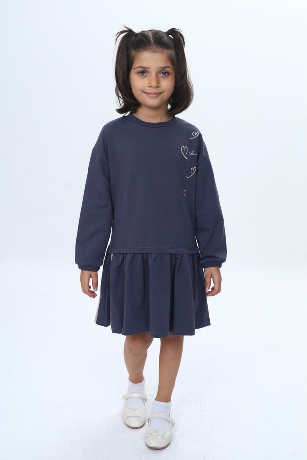 Girl's Striped Heart Embroidered Dress
