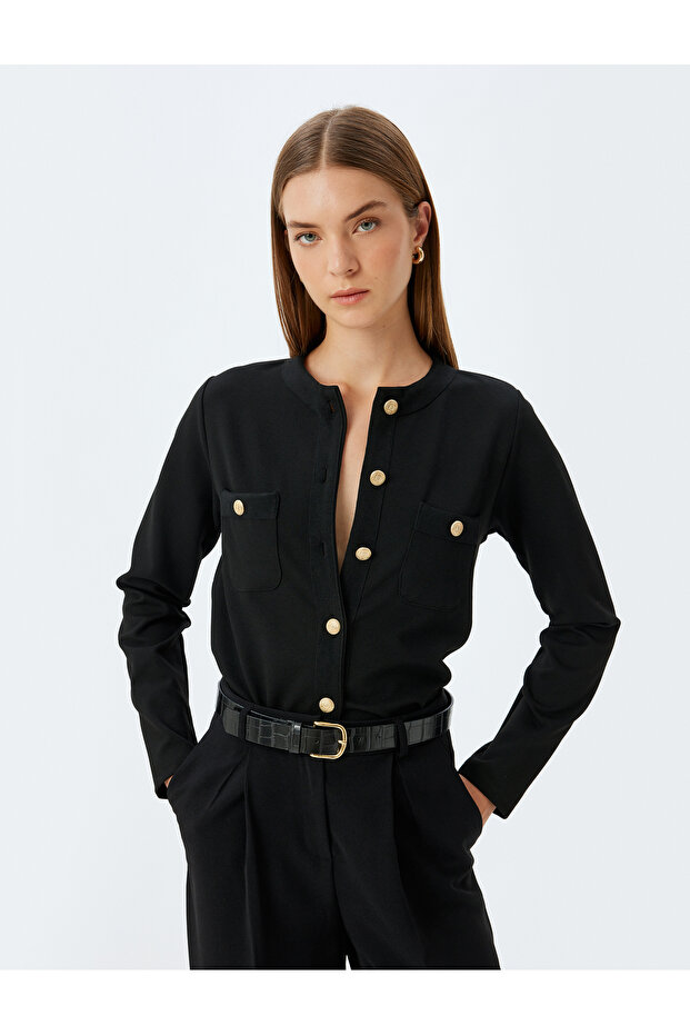 Knitwear Cardigan Button Detailed Pocketed Crew Neck
