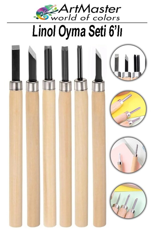 Linoleum Carving Set 6 Pieces 1 Pack Wood Handle 6 Blades Linoleum Carving Cutting Knife Set Linoleum Printing