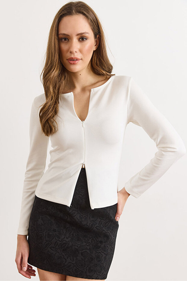 Women's White Double-Sided Hidden Zipper Flexible Blouse Blz-19003182