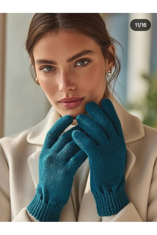 Winter Knit Women's Gloves Turquoise Green Gloves