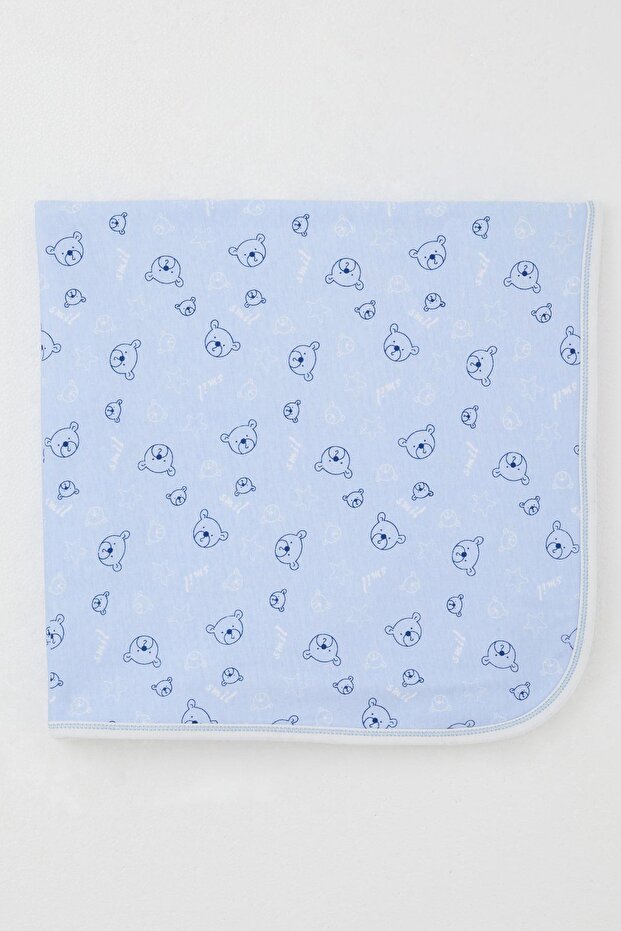 Newborn Baby Blanket with Cute Teddy Bear Figure and Star Pattern, Standard, Blue