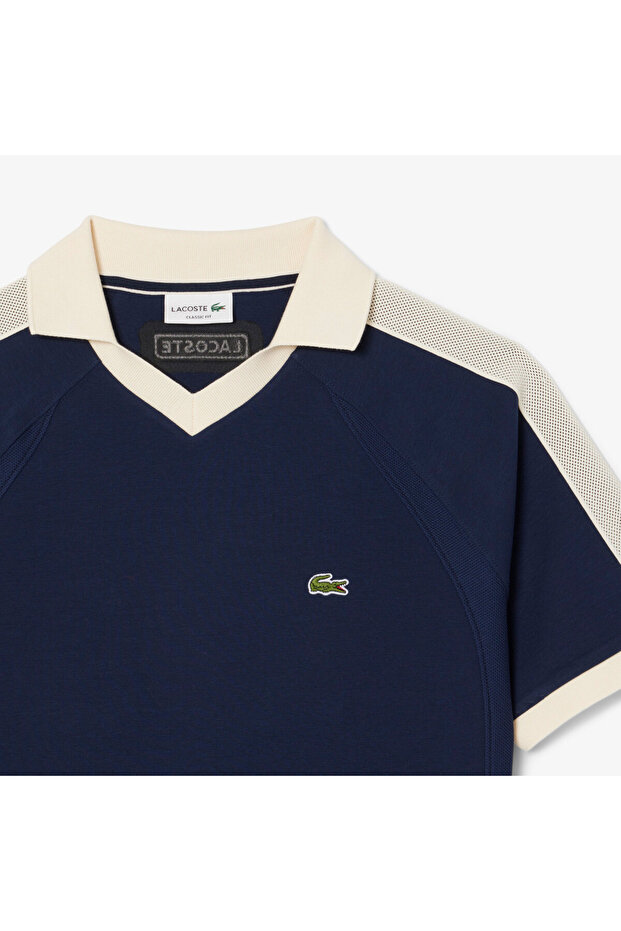 Erkek Classic Fit Organik Pamuk Renk Bloklu Lacivert Polo - 7