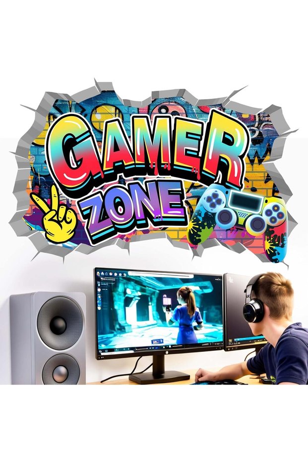 Gamer Peel and Stick Wall Stickers for Kids — Gaming Decals, 86 x 58 cm