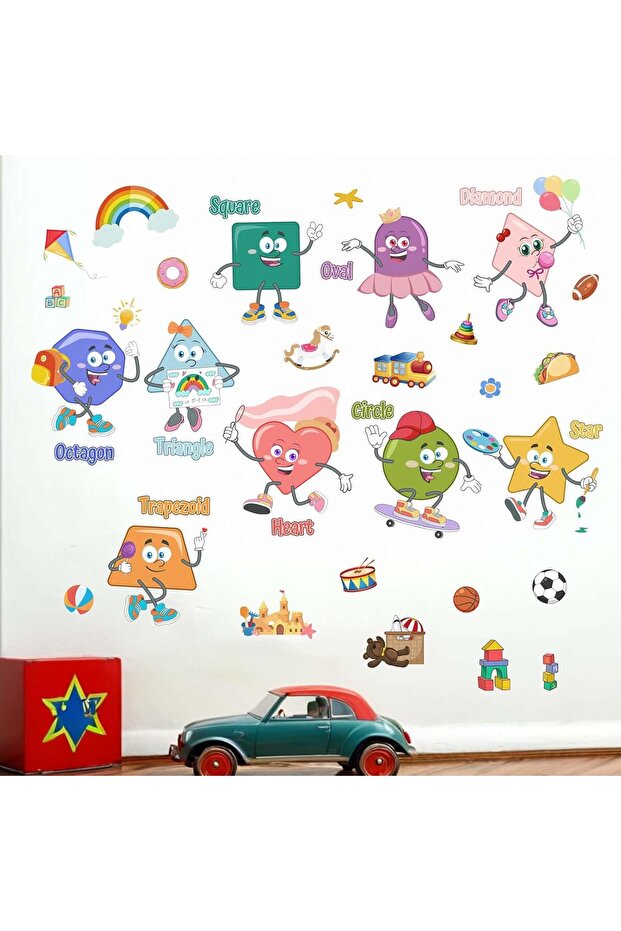 Kids Shapes Educational Wall Decals - Geometry Wall Stickers for Nursery & Playroom