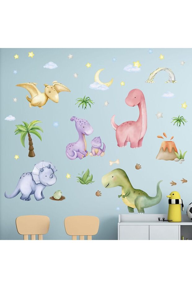 Dinosaur Wall Decals - Volcano, Dino Eggs & Palm Tree Wall Stickers for Kids