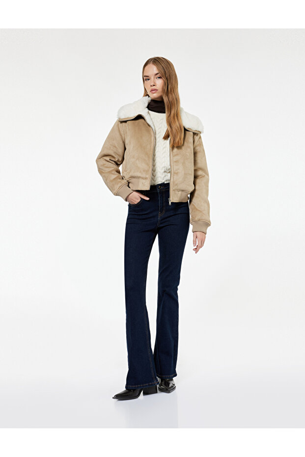 Bonded Coat with Suede Look, Long Sleeves, Pockets, Plush Lining Inside