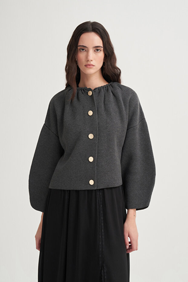 Büzgülü Çelik Örme Hırka - 1