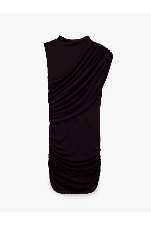 Lightweight Mock Neck Draped Sleeveless Mini Dress