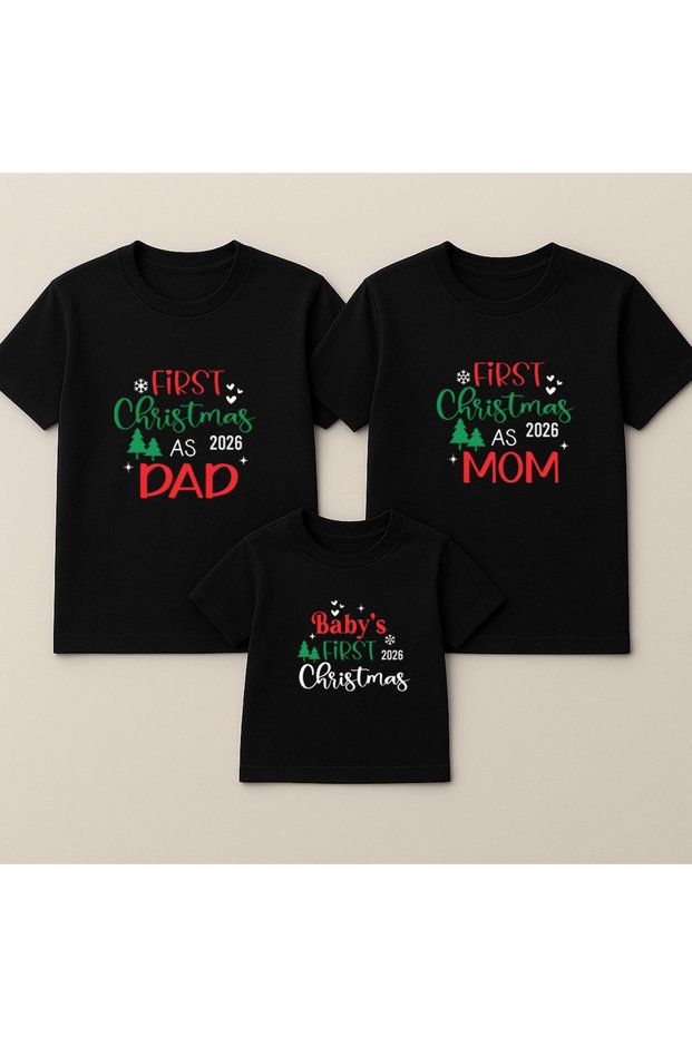 First Father Mother Baby New Year Santa Claus Themed B Printed Mother Father Child Family T-Shirt Combination