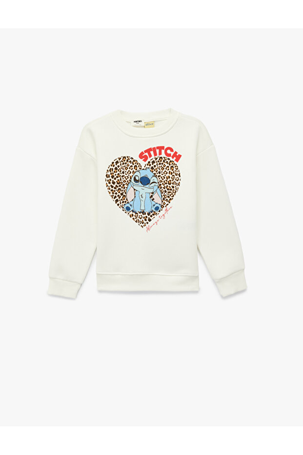 Licensed Stitch Printed Long Sleeve Crew Neck Fleece-Lined Sweatshirt