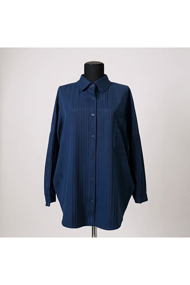Oversize Lacivert Gömlek - 1