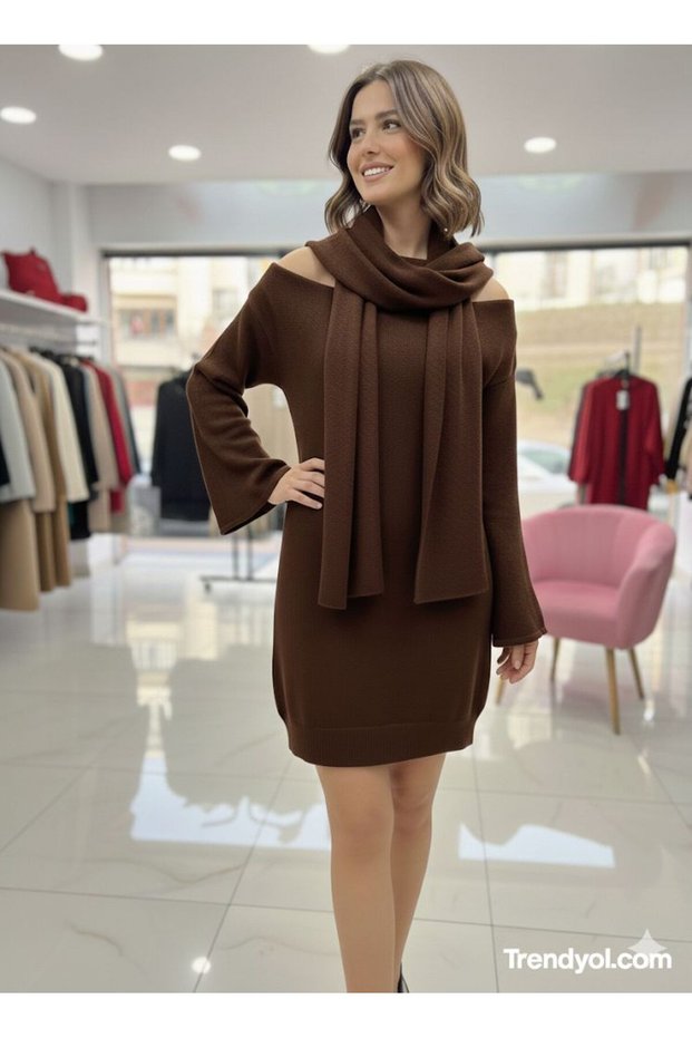 Tricot Dress with Shawl Detail, Spanish Sleeve Model