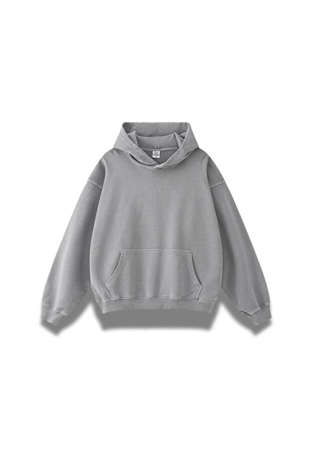 Gri Oversize Baskı Sweatshirt - 2