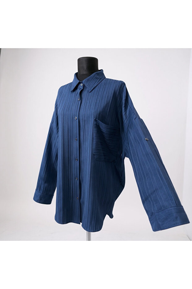 Oversize Lacivert Gömlek - 3