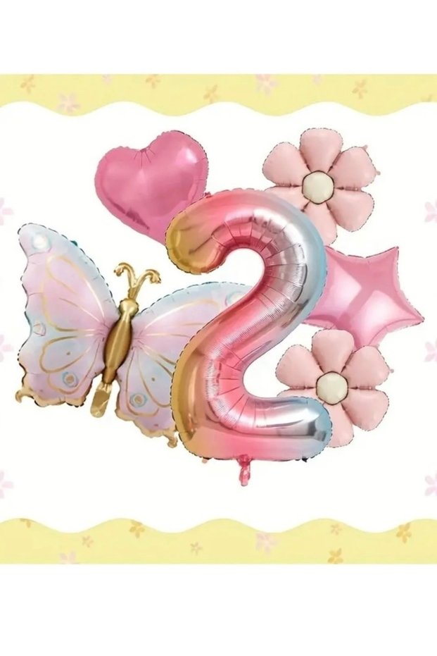 Party Rainbow Number Foil Balloon Butterfly Birthday Set