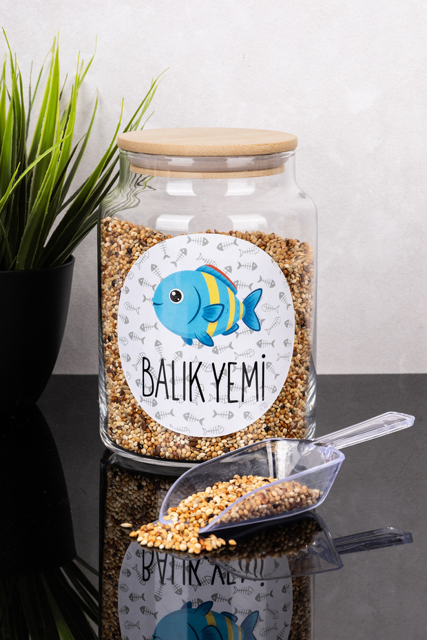 800ml Glass Fish Food Box Glass Jar with Scale Fish Food Storage Box with Bamboo Lid