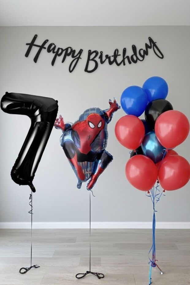 7 Year Old Giant Black Number Balloon Spider-Man Birthday Balloon Set Superhero Themed Economical Set