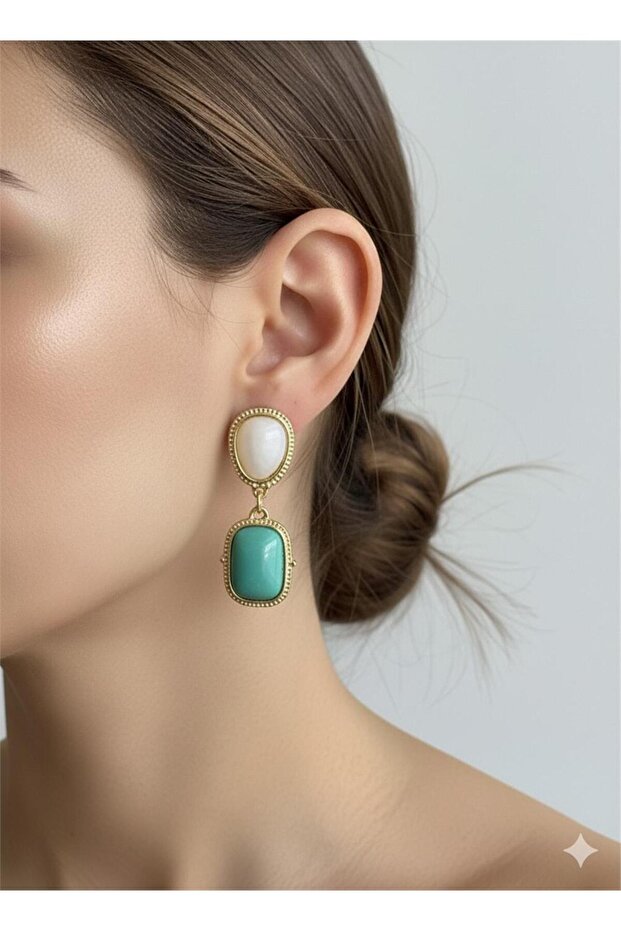 Emerald Green and White Mother of Pearl Asymmetric Dangle Earrings