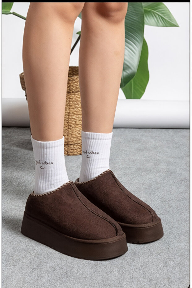 Women's Winter Thick Sole Fur Lined Suede Slippers & Home Shoes
