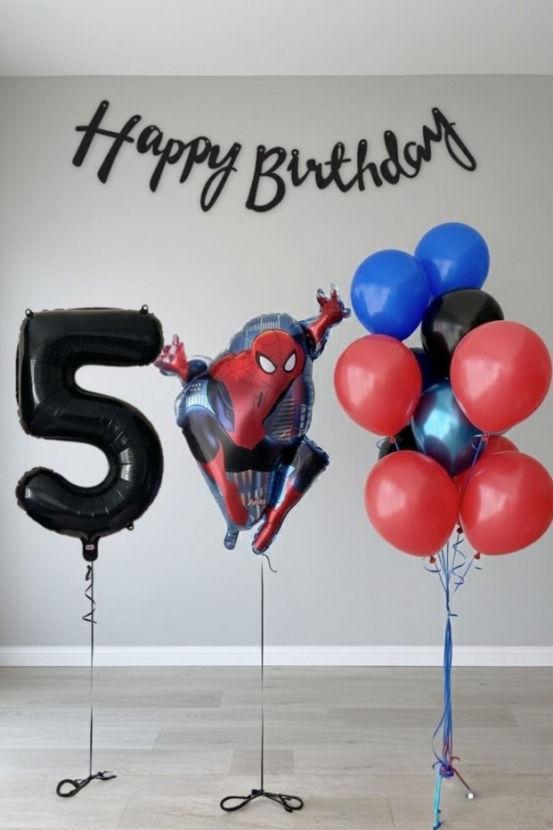 5 Year Old Giant Black Number Balloon Spider-Man Birthday Balloon Set Superhero Themed Economical Set