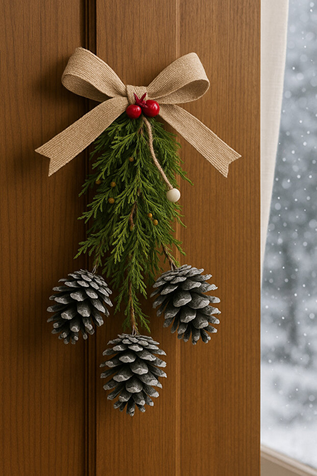 3 Kozalaklı Kapı Süsü Rustik Bohem Tasarım - 1