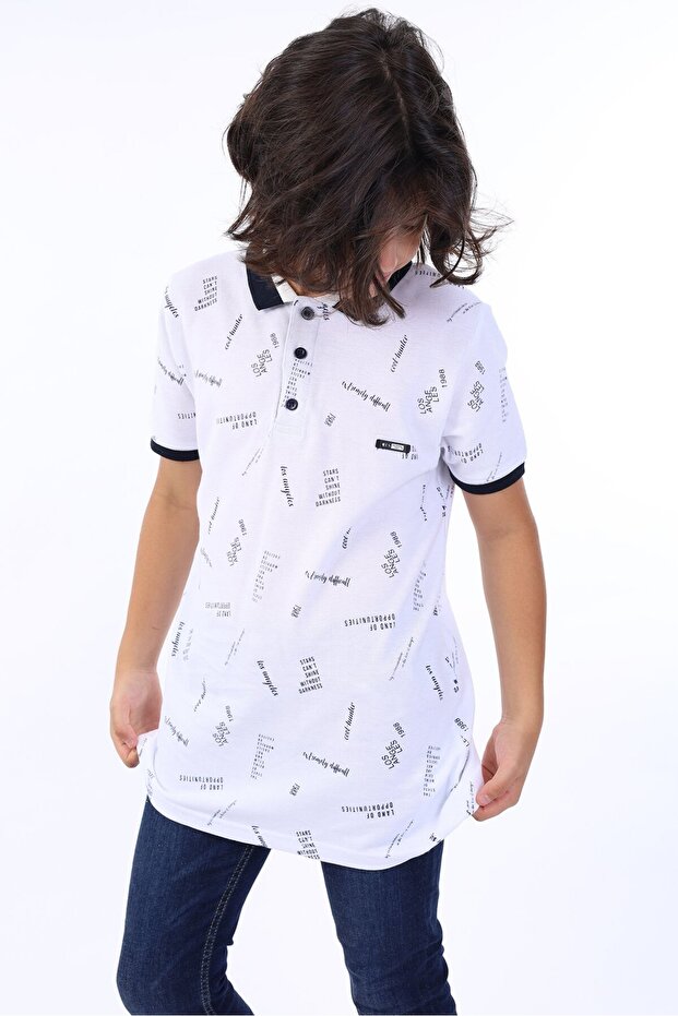 Boy's Printed Polo Neck Buttoned Short Sleeve T-Shirt