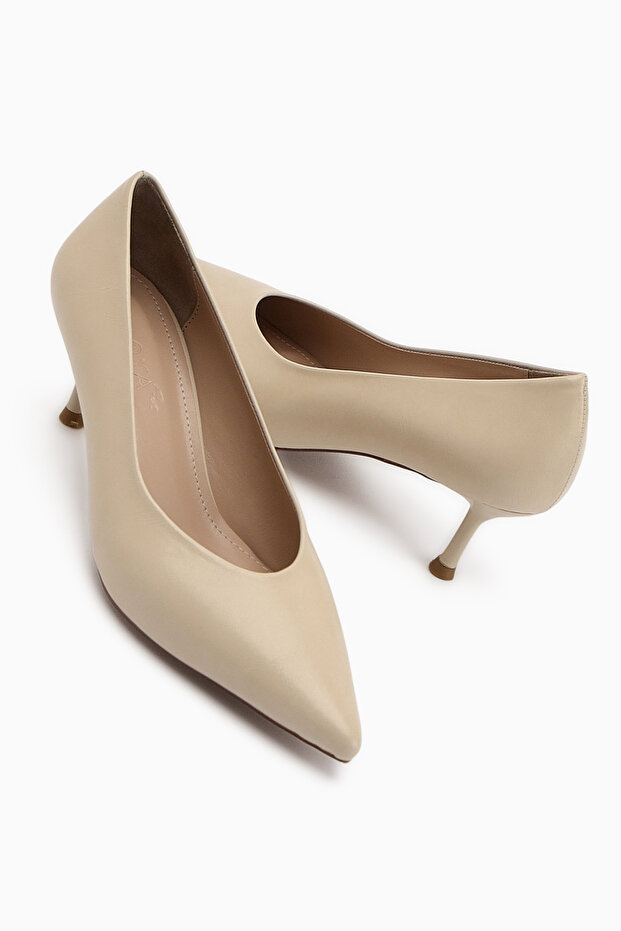 Michel Beige Women's Thin Heeled Shoes